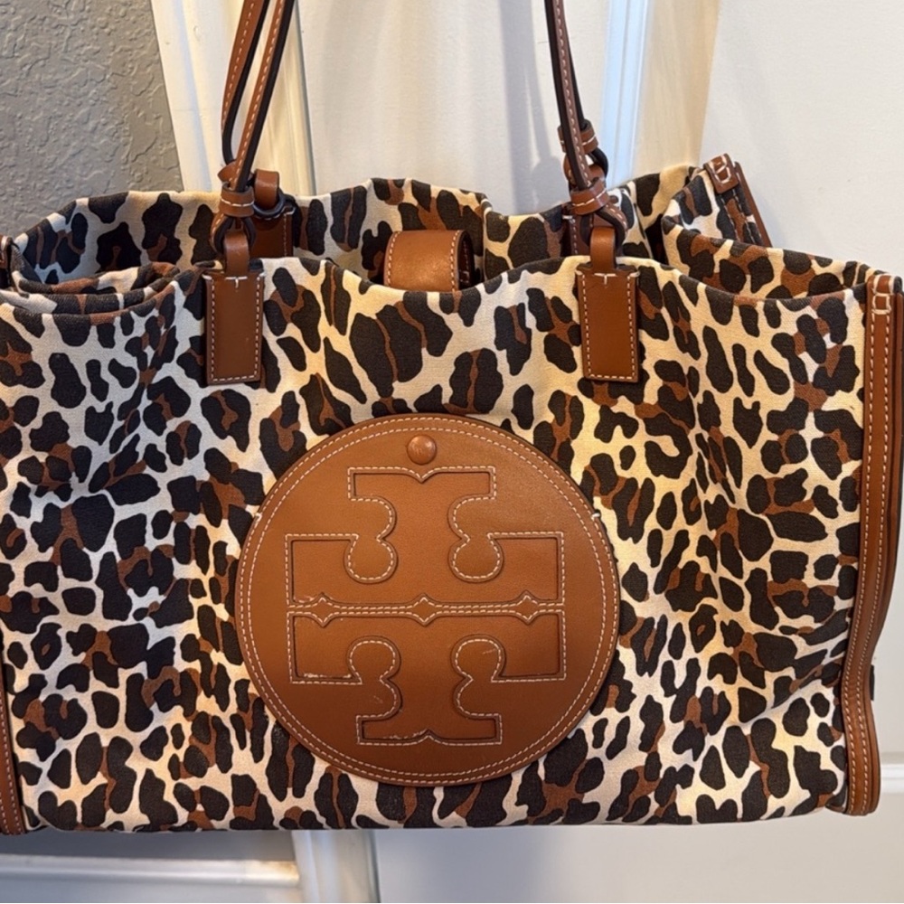 Tory Burch Leopard Print Tote with Tan Accents